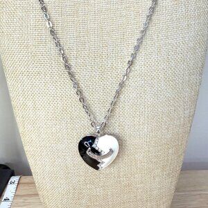 Juicy Couture Black & White Heart Pendant Necklace With Rhinestones On Silver